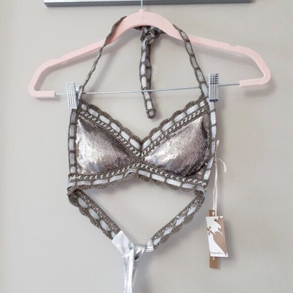 NWT Sugarfree sequin crochet metallic bikini top & bottom set - Picture 11 of 16
